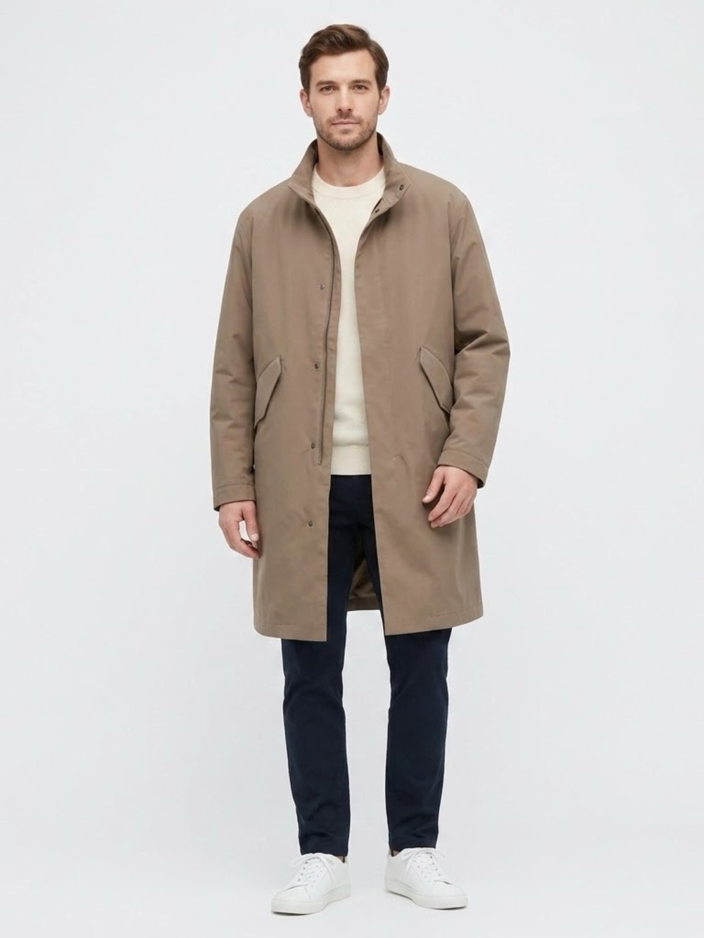 Uniqlo Windproof Water Repellent 2 Way Coat with Liner Taupe/Light Brown Large